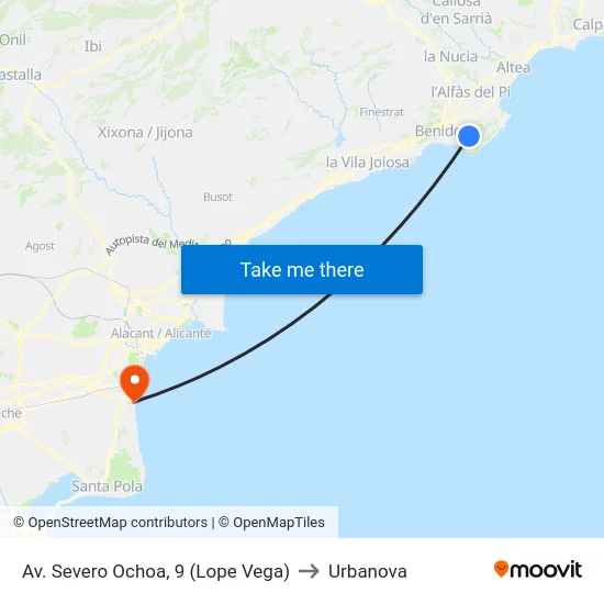 Av. Severo Ochoa, 9 (Lope Vega) to Urbanova map