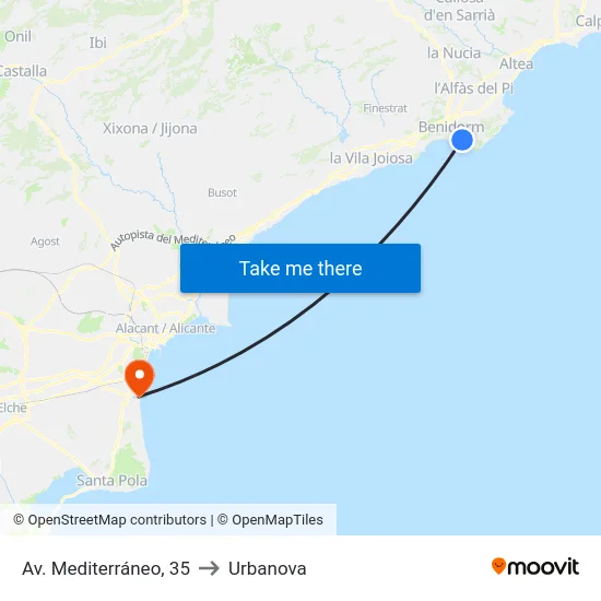 Av. Mediterráneo, 35 to Urbanova map