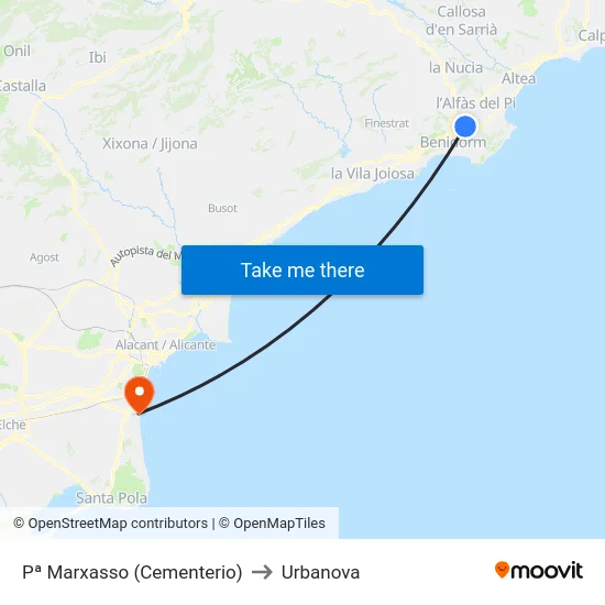 Pª Marxasso (Cementerio) to Urbanova map