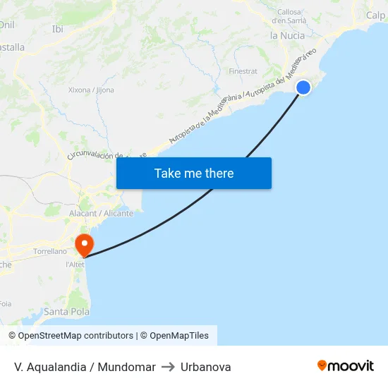V. Aqualandia / Mundomar to Urbanova map