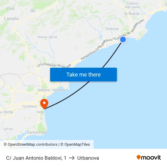 C/ Juan Antonio Baldoví, 1 to Urbanova map