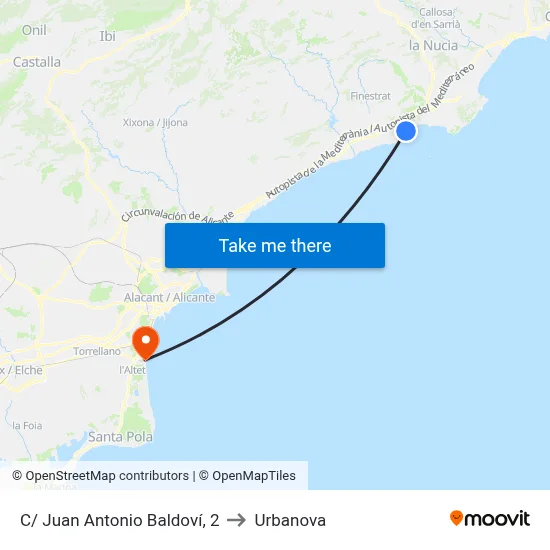 C/ Juan Antonio Baldoví, 2 to Urbanova map