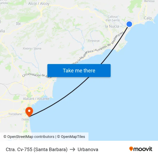 Ctra. Cv-755 (Santa Barbara) to Urbanova map