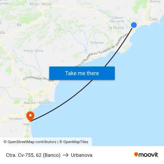 Ctra. Cv-755, 62 (Banco) to Urbanova map