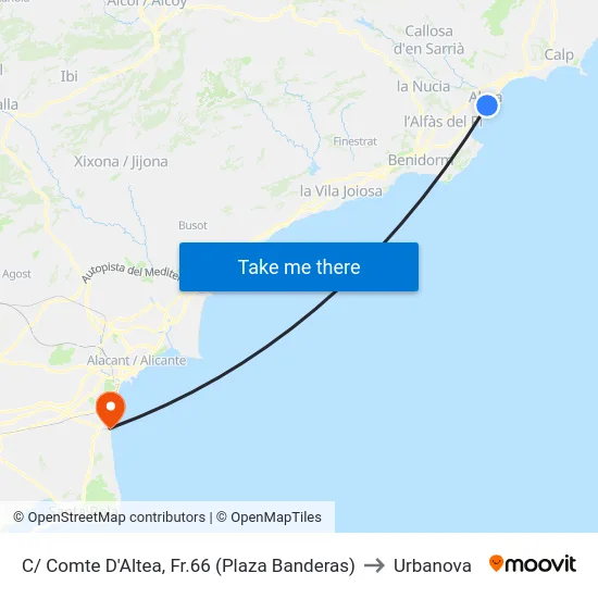 C/ Comte D'Altea, Fr.66 (Plaza Banderas) to Urbanova map