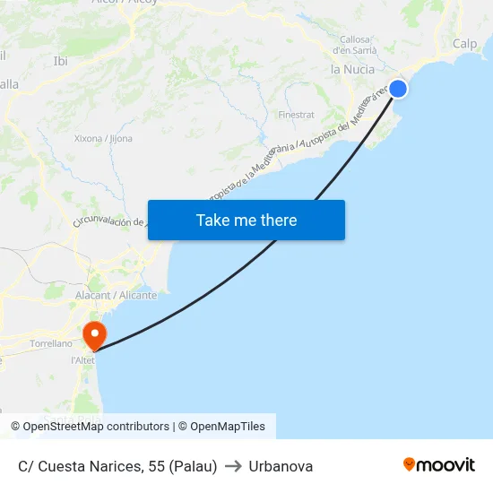 C/ Cuesta Narices, 55 (Palau) to Urbanova map
