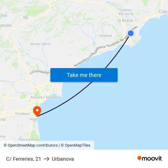 C/ Ferreries, 21 to Urbanova map
