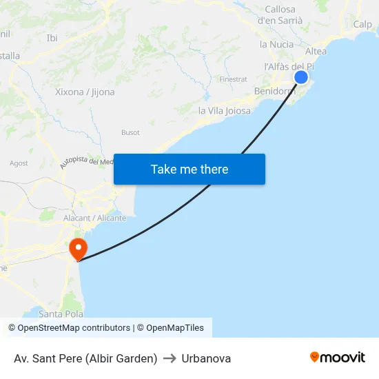 Av. Sant Pere (Albir Garden) to Urbanova map