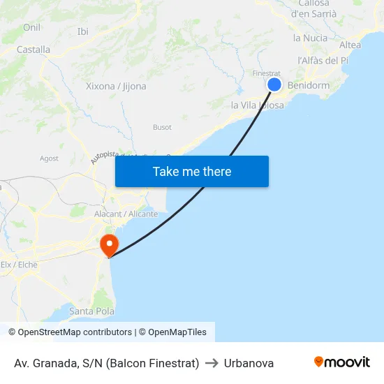 Av. Granada, S/N (Balcon Finestrat) to Urbanova map