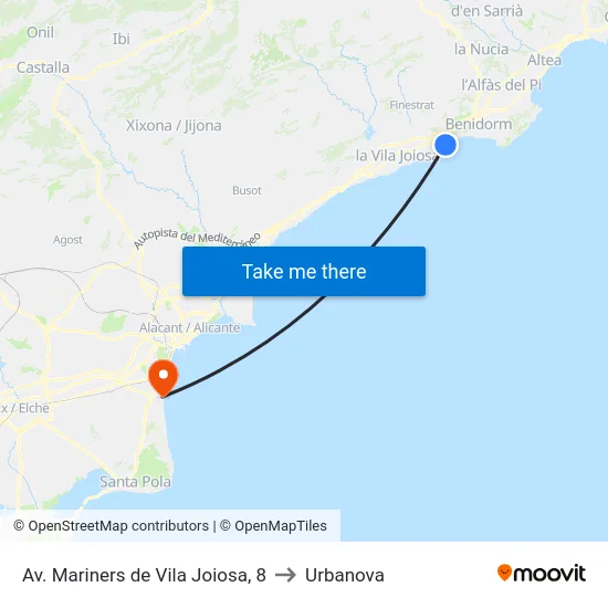 Av. Mariners de Vila Joiosa, 8 to Urbanova map