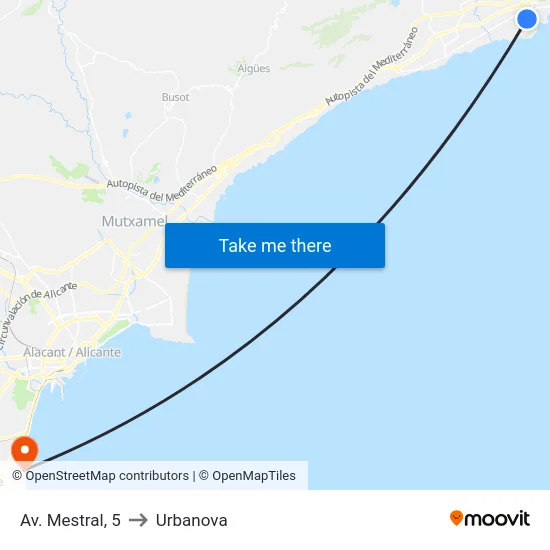 Av. Mestral, 5 to Urbanova map