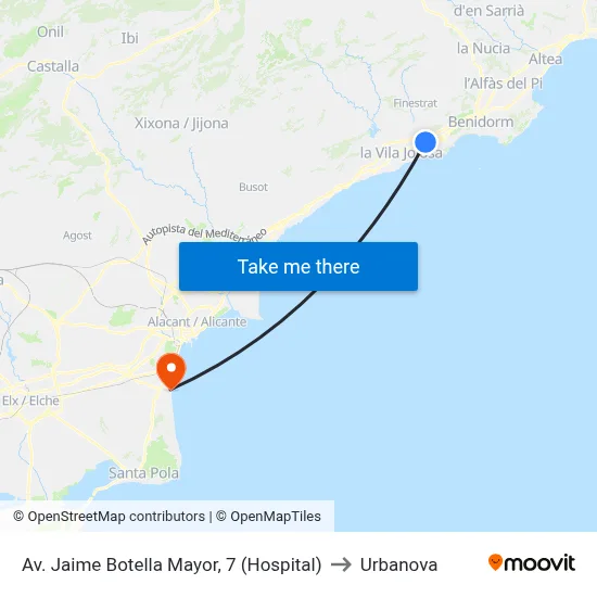 Av. Jaime Botella Mayor, 7 (Hospital) to Urbanova map