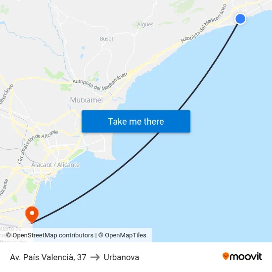Av. País Valencià, 37 to Urbanova map