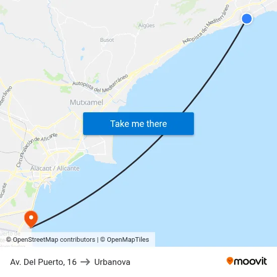 Av. Del Puerto, 16 to Urbanova map