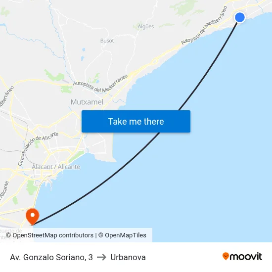 Av. Gonzalo Soriano, 3 to Urbanova map