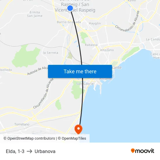 Elda, 1-3 to Urbanova map