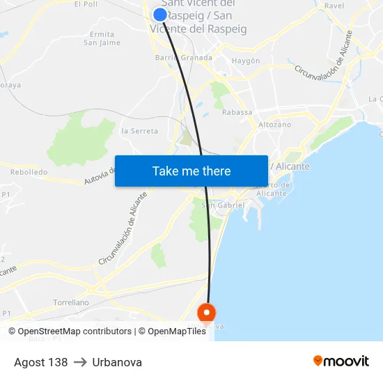 Agost 138 to Urbanova map