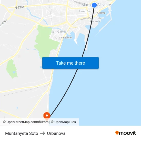 Muntanyeta Soto to Urbanova map