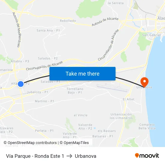 Vía Parque - Ronda Este 1 to Urbanova map