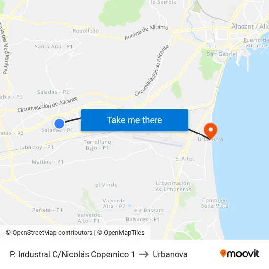 P. Industral C/Nicolás Copernico 1 to Urbanova map