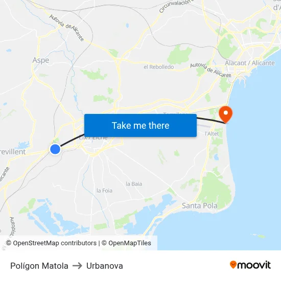 Polígon Matola to Urbanova map