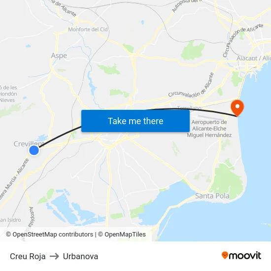 Creu Roja to Urbanova map