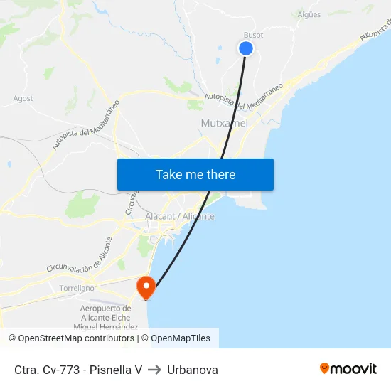 Ctra. Cv-773 - Pisnella V to Urbanova map