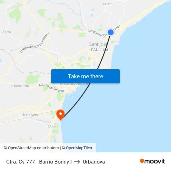 Ctra. Cv-777 - Barrio Bonny I to Urbanova map