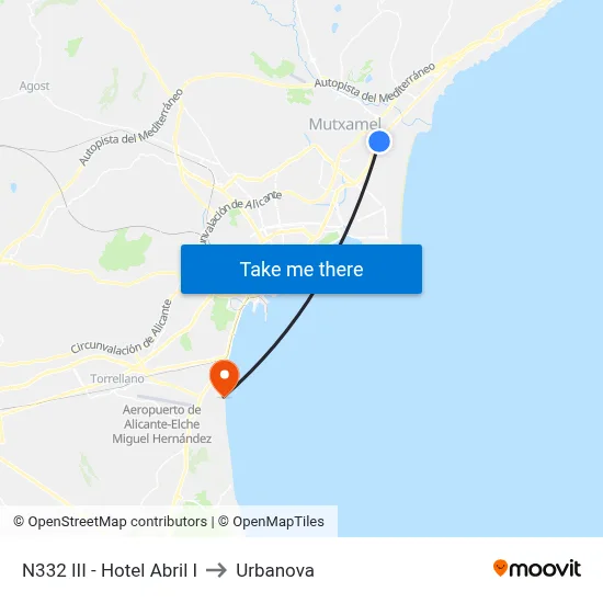 N332 III - Hotel Abril I to Urbanova map