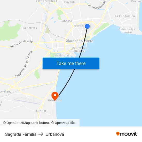 Sagrada Familia to Urbanova map