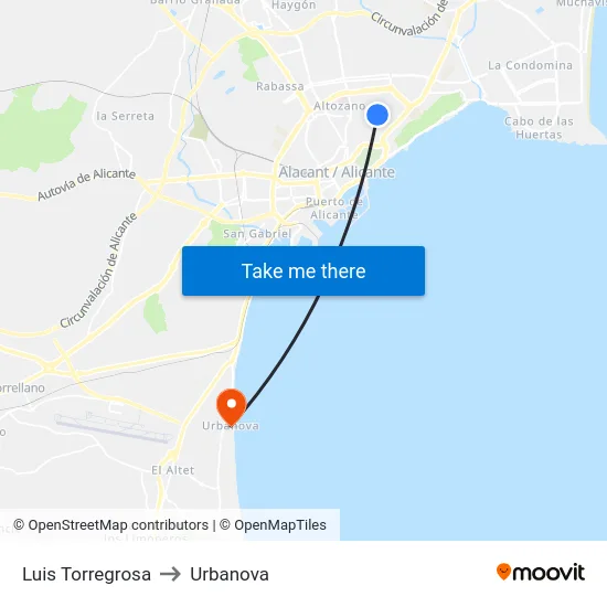 Luis Torregrosa to Urbanova map