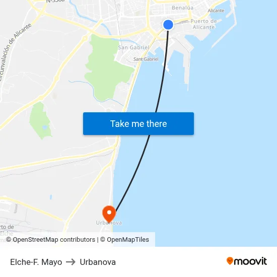 Elche-F. Mayo to Urbanova map