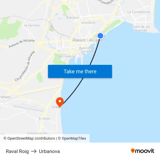 Raval Roig to Urbanova map