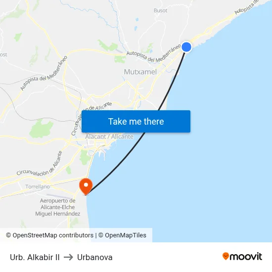 Urb. Alkabir II to Urbanova map