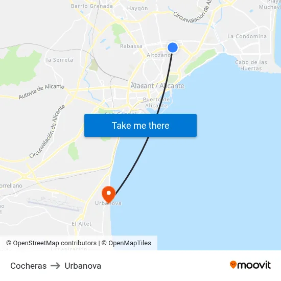 Cocheras to Urbanova map