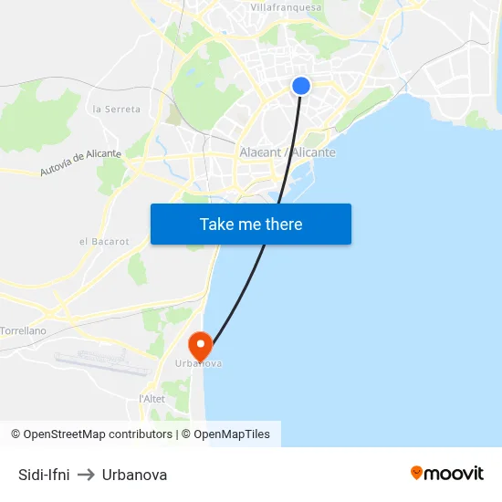 Sidi-Ifni to Urbanova map