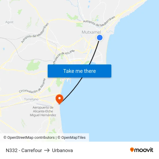 N332 - Carrefour to Urbanova map