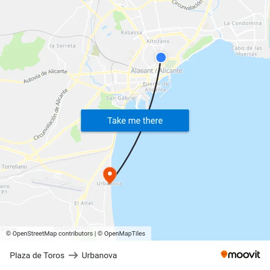 Plaza de Toros to Urbanova map