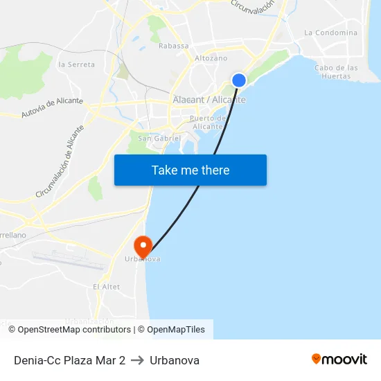 Denia-Cc Plaza Mar 2 to Urbanova map