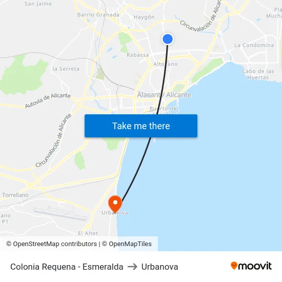 Colonia Requena - Esmeralda to Urbanova map