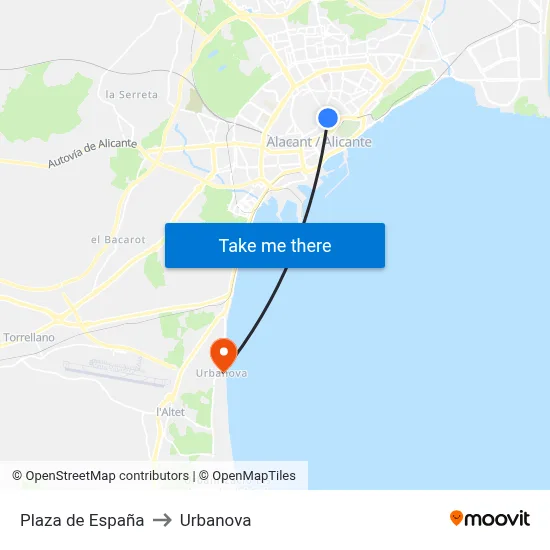 Plaza de España to Urbanova map