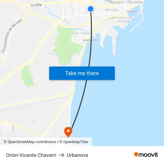 Orión-Vicente Chavarri to Urbanova map