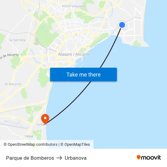 Parque de Bomberos to Urbanova map