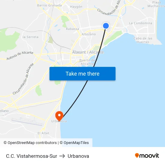 C.C. Vistahermosa-Sur to Urbanova map