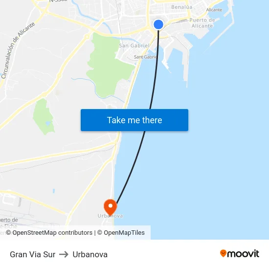 Gran Via Sur to Urbanova map