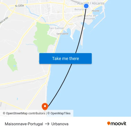Maisonnave-Portugal to Urbanova map