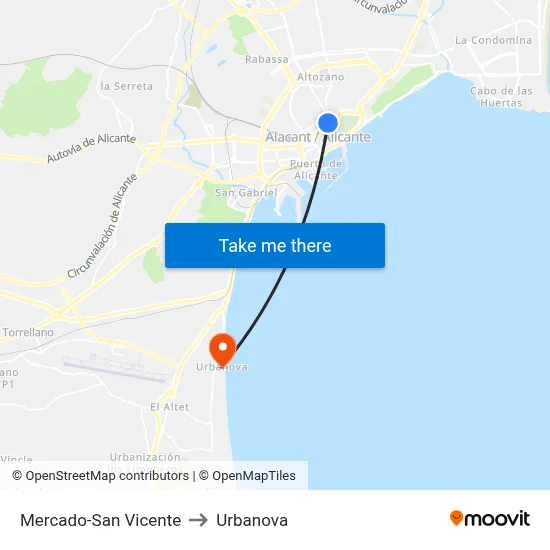 Mercado-San Vicente to Urbanova map