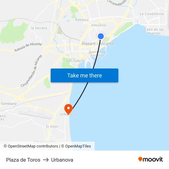 Plaza de Toros to Urbanova map