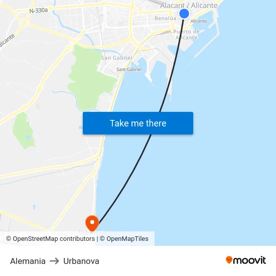 Alemania to Urbanova map