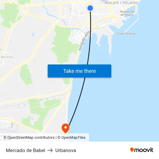 Mercado de Babel to Urbanova map